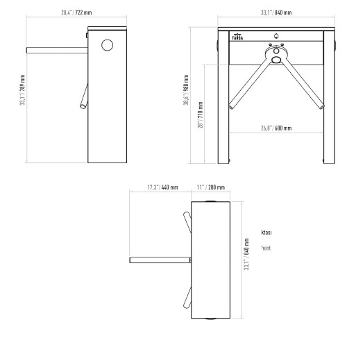 LTT-303, İki Ayaklı Yarım Boy Paslanmaz Turnike